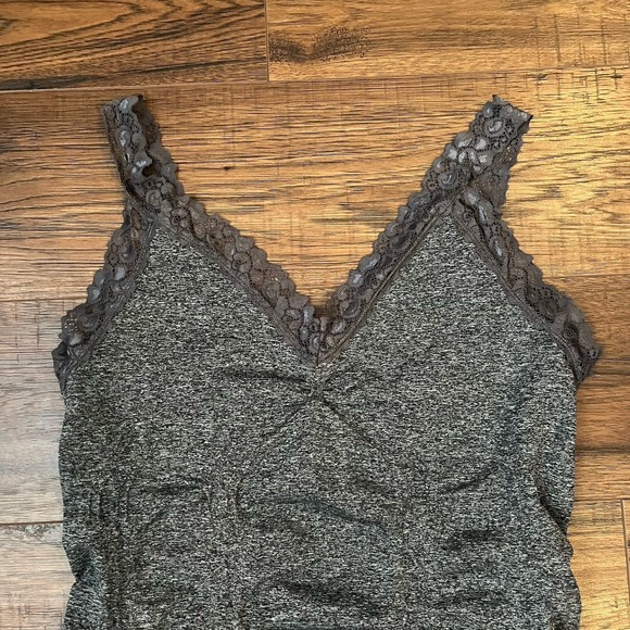 Y2K Womens Medium Lace Trim Cami Grey Coquette Fairy Bratz 2000s‎ Ruched Stretch - Picture 2 of 7